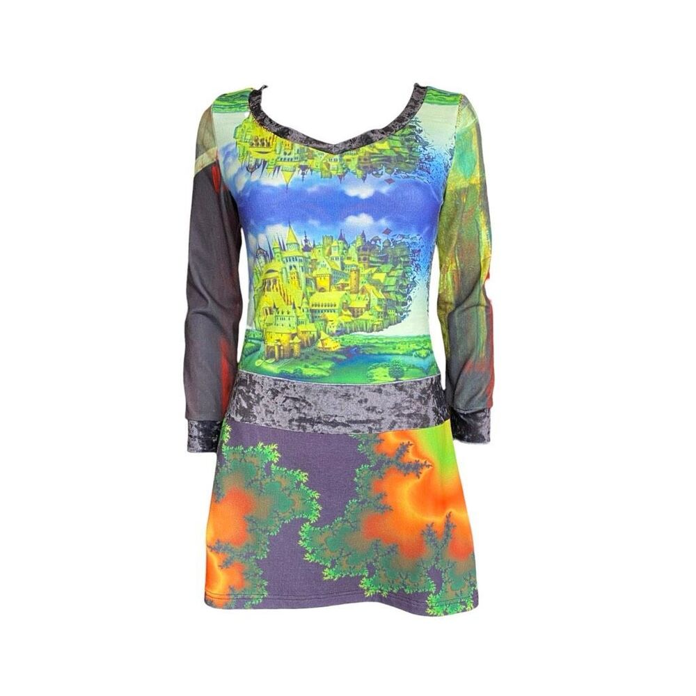 euro vintage all-over graphic mini dress
